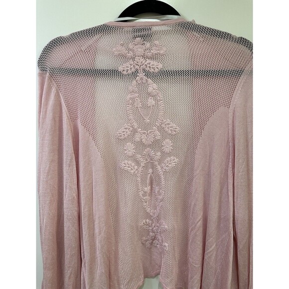 Torrid Waterfall Open Front Cardigan Pink Sweater Size 1 Crochet Lace Back - Picture 5 of 10